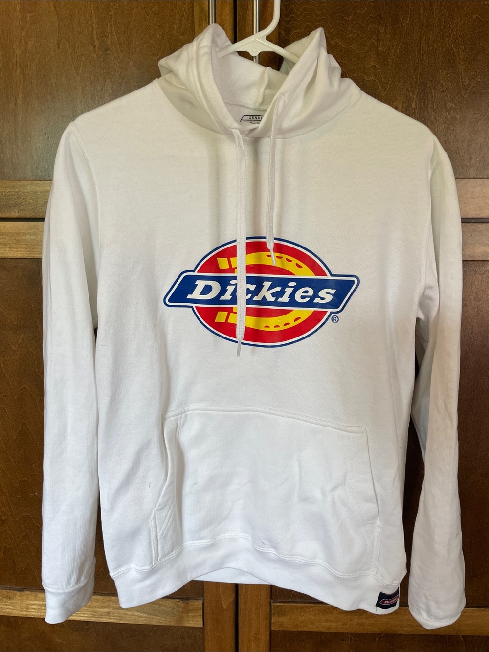 Dickies White Hoodie with Blue, Red & Yellow Logo